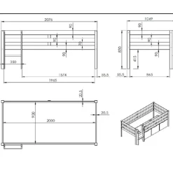 Halbhochbett Pip 90x200 cm mit 3 Schubladen und 1 Wandregal-weiß