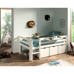 Halbhochbett Pip 90x200 cm mit 3 Schubladen und 1 Wandregal-weiß