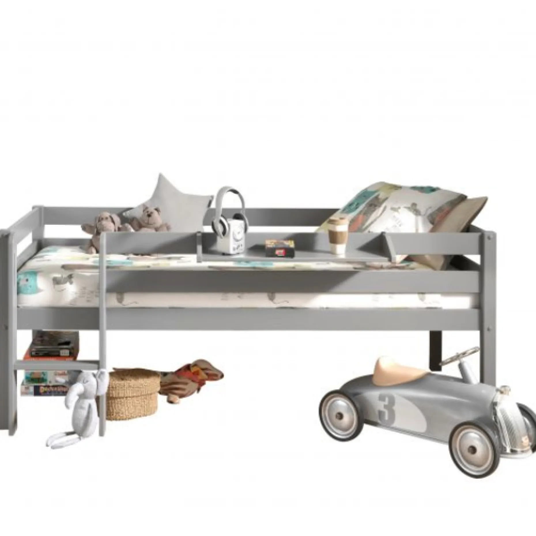 Halbhochbett Pip 90x200 cm mit 1 Wandregal-grau