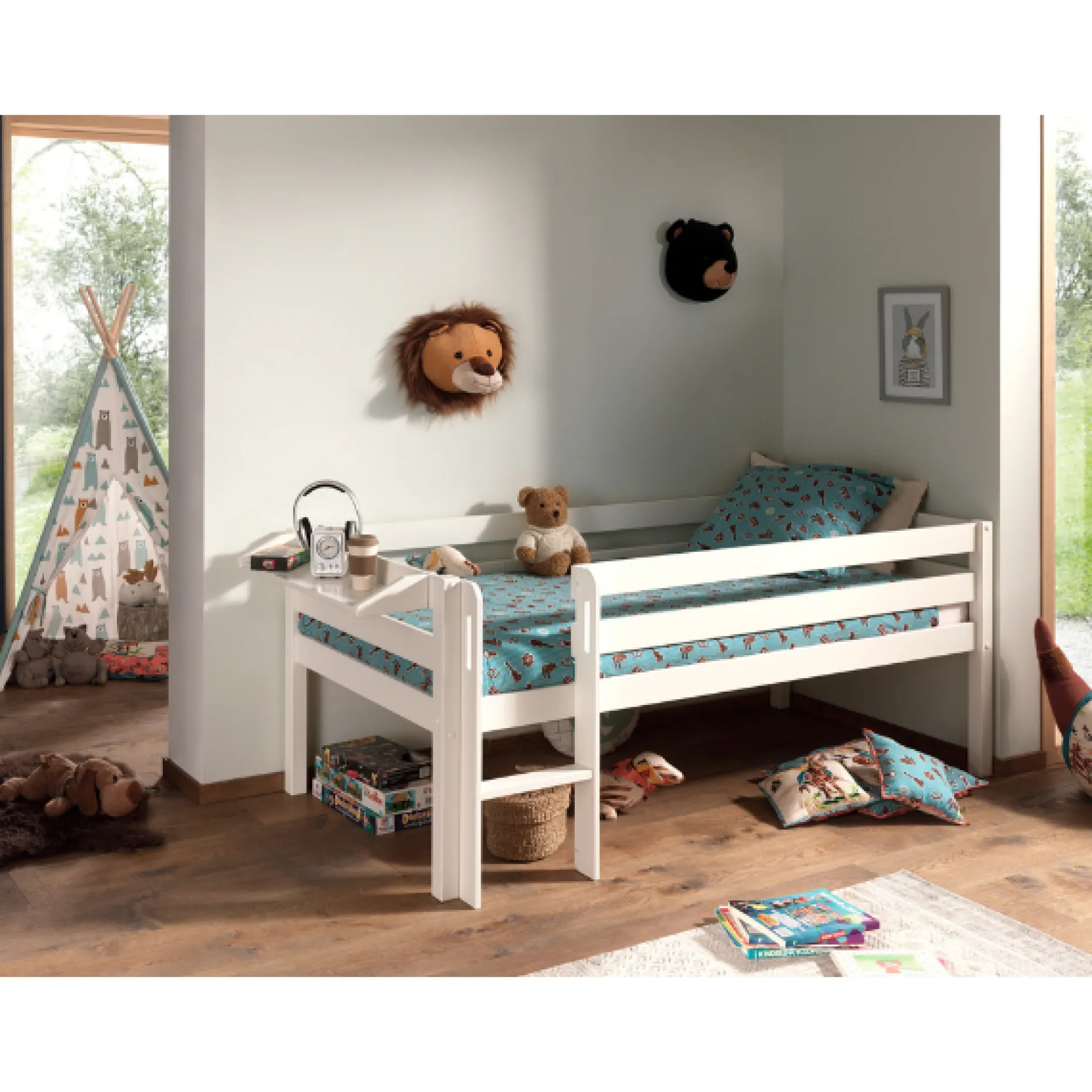 Halbhochbett Pip 90x200 cm mit 1 Wandregal-weiß