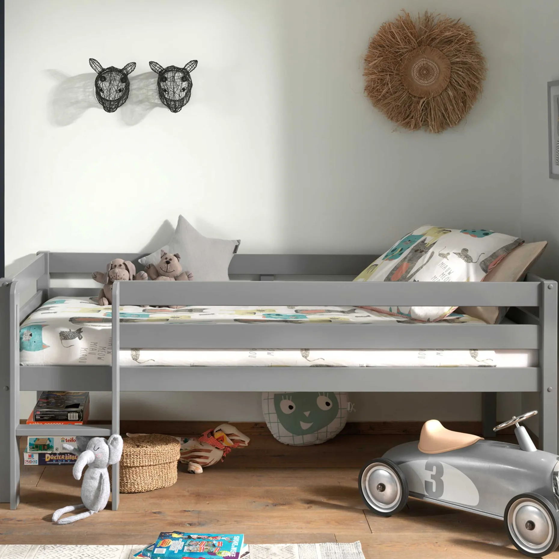 Halbhochbett Pip 90 x 200 Kiefer - grau