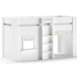 Halbhochbett Reno mit Spielhaus und Vorhängen - 206x128x120 cm - Weiß