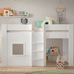 Halbhochbett Reno mit Spielhaus - 206x104x120 cm - Weiß