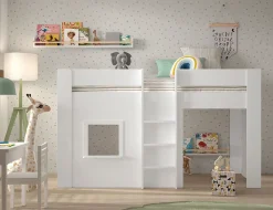 Halbhochbett Reno mit Spielhaus - 206x104x120 cm - Weiß