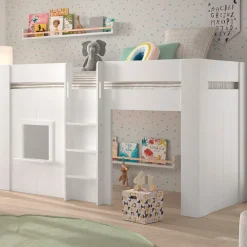 Halbhochbett Reno mit Spielhaus - 206x104x120 cm - Weiß
