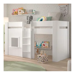 Halbhochbett Reno mit Spielhaus - 206x104x120 cm - Weiß