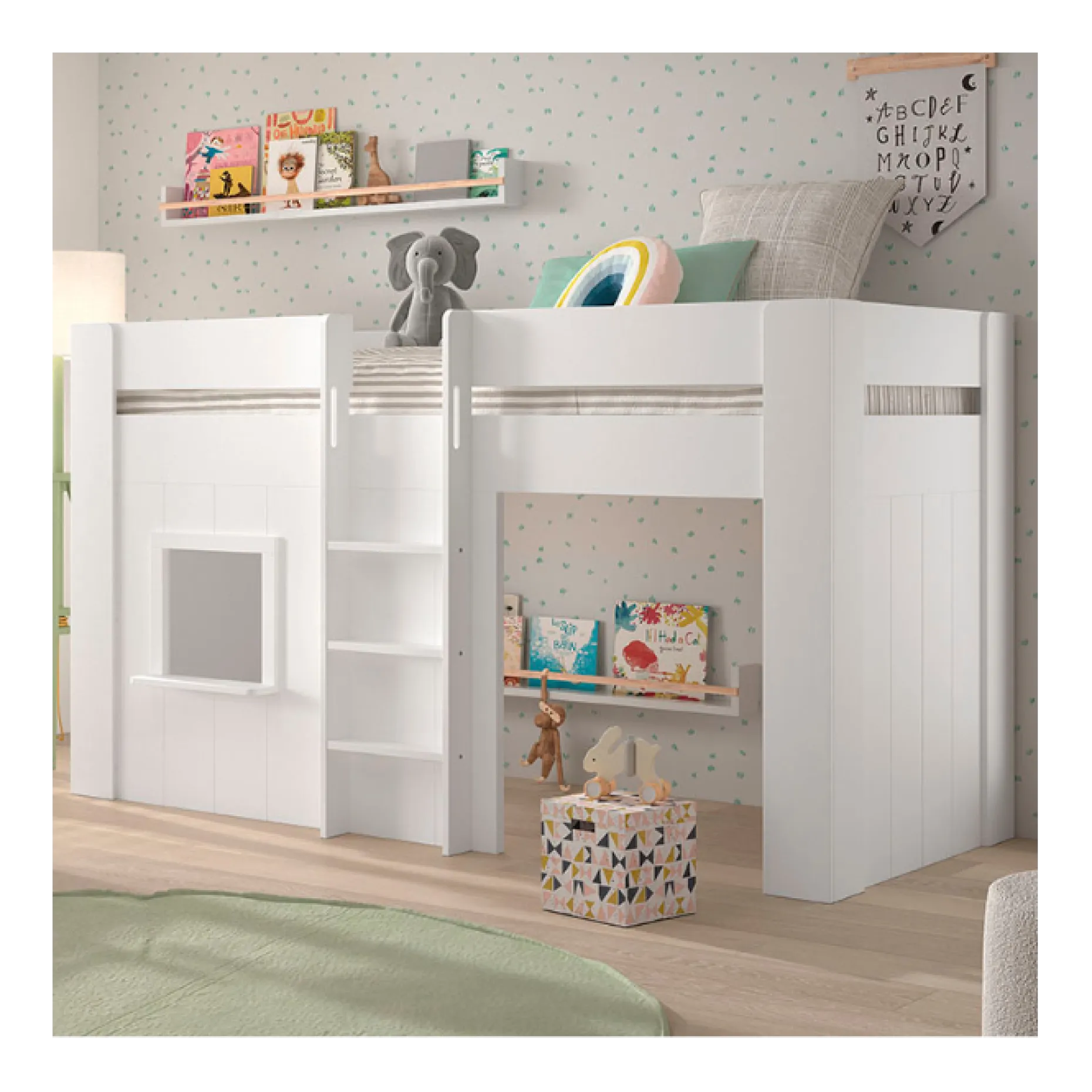 Halbhochbett Reno mit Spielhaus - 206x104x120 cm - Weiß