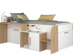 Halbhochbett Sacha mit Schreibtisch - 206x135x90 cm - Weiß/Eiche