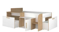 Halbhochbett Sacha mit Schreibtisch - 206x135x90 cm - Weiß/Eiche