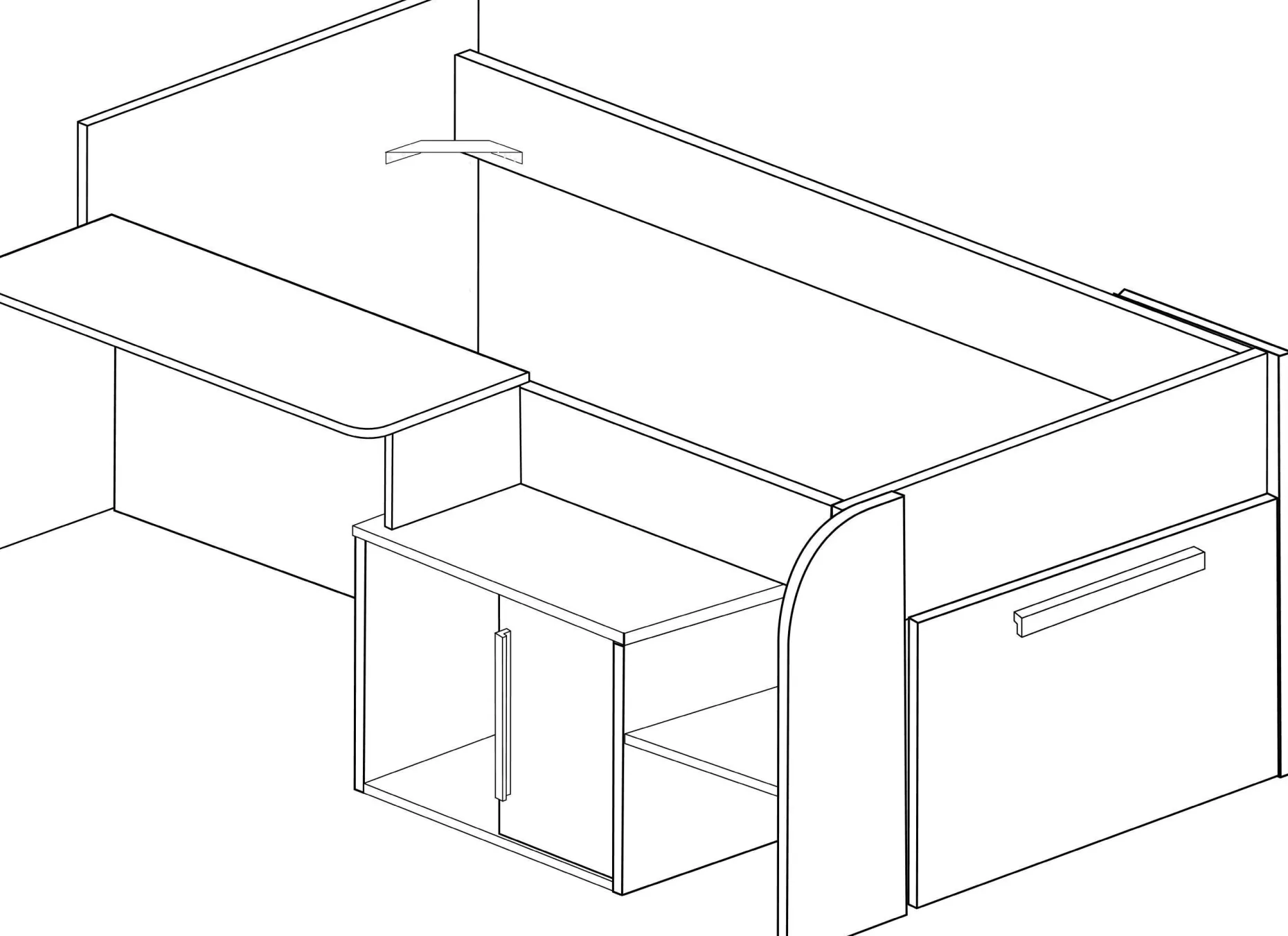 Halbhochbett Sacha mit Schreibtisch - 206x135x90 cm - Weiß/Eiche