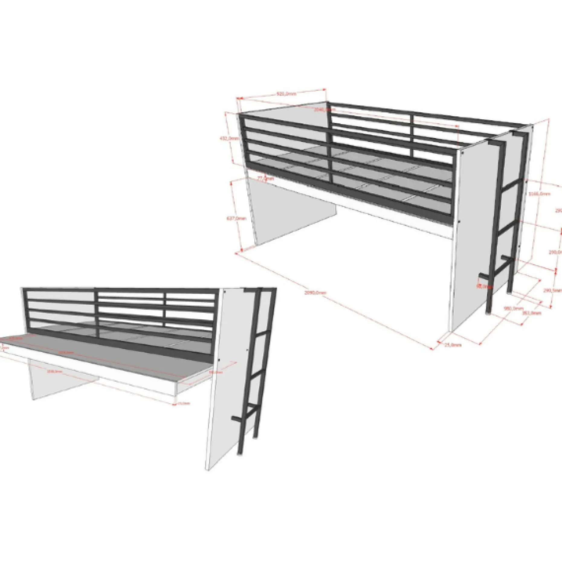 Halbhochbett Sammie 90x200cm - mit Schreibtisch und Kommode - Eiche Dekor