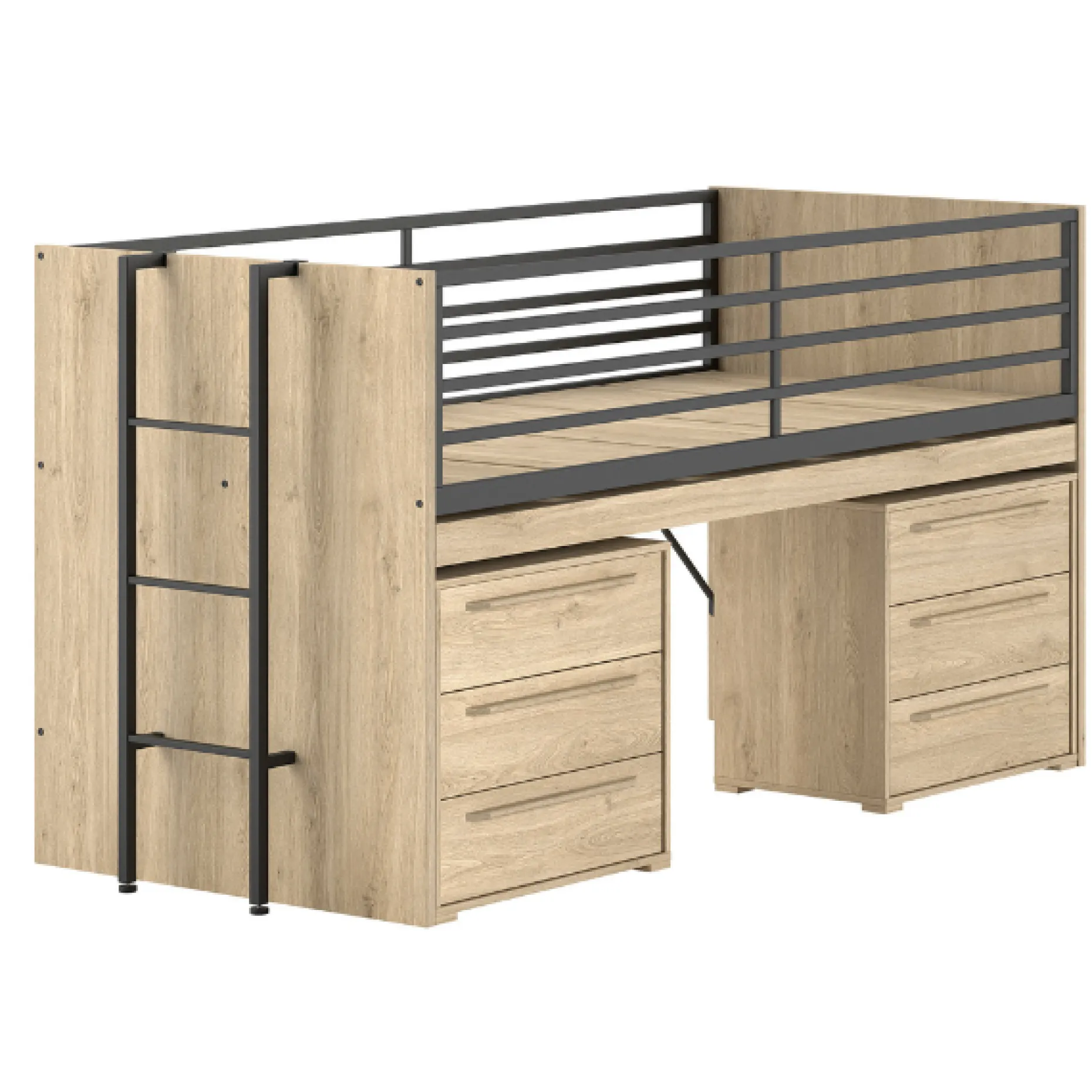Halbhochbett Sammie 90x200cm - mit Schreibtisch und Kommode - Eiche Dekor