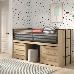 Halbhochbett Sammie 90x200cm - mit Schreibtisch und Kommode - Eiche Dekor