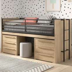 Halbhochbett Sammie 90x200cm - mit Schreibtisch und Kommode - Eiche Dekor