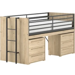 Halbhochbett Sammie 90x200cm - mit Schreibtisch und Kommode - Eiche Dekor