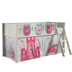 Halbhochbett Scottie 90x200 cm mit Prinzessinnenspielvorhang und 3 Aufbewahrungstaschen-weiß
