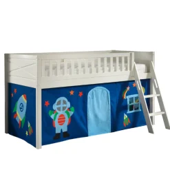 Halbhochbett Scottie 90x200 cm mit Astronauten-Spielvorhang-weiß