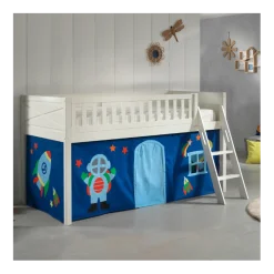 Halbhochbett Scottie 90x200 cm mit Astronauten-Spielvorhang-weiß