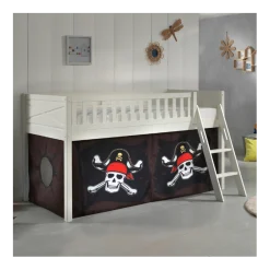 Halbhochbett Scottie 90x200 cm mit Piratenspielvorhang-weiß