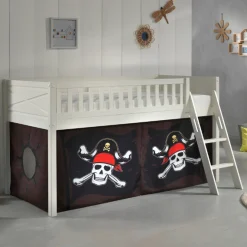 Halbhochbett Scottie 90x200 cm mit Piratenspielvorhang-weiß