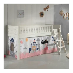 Halbhochbett Scottie 90x200 cm mit Princess Sophie Spielvorhang-weiß