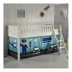 Halbhochbett Scottie 90x200 cm mit Polizei-Spielvorhang-weiß