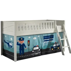Halbhochbett Scottie 90x200 cm mit Polizei-Spielvorhang-weiß