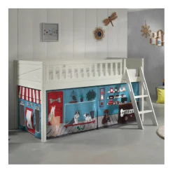Halbhochbett Scottie 90x200 cm mit Pet Shop Spielvorhang-weiß