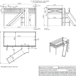 Halbhochbett Scottie 90x200 cm mit Rutsche, Federspielvorhang, 3 Aufbewahrungstaschen und Betttunnel-weiß