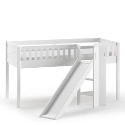Halbhochbett Scottie 90x200 cm mit Rutsche und Astronautenspielvorhang-weiß
