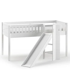 Halbhochbett Scottie 90x200 cm mit Rutsche und Polizeispielvorhang-weiß