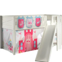 Halbhochbett Scottie 90x200 cm mit Rutsche, Prinzessinnen-Spielvorhang und 3 Aufbewahrungstaschen-weiß