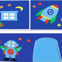 Halbhochbett Scottie 90x200 cm mit Rutsche, Astronautenspielvorhang und 3 Aufbewahrungstaschen-weiß
