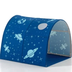 Halbhochbett Scottie 90x200 cm mit Rutsche, Astronautenspielvorhang, 3 Aufbewahrungstaschen und Betttunnel-weiß