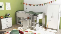 Halbhohes Bett Thierry matt weiß/dunkelgrau