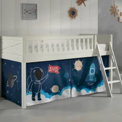 Halhochbett Scottie 90x200 cm mit Raumschiff Spielvorhang-weiß