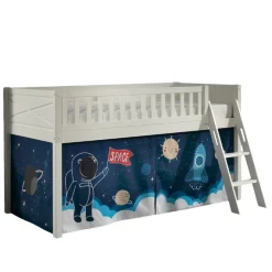 Halhochbett Scottie 90x200 cm mit Raumschiff Spielvorhang-weiß