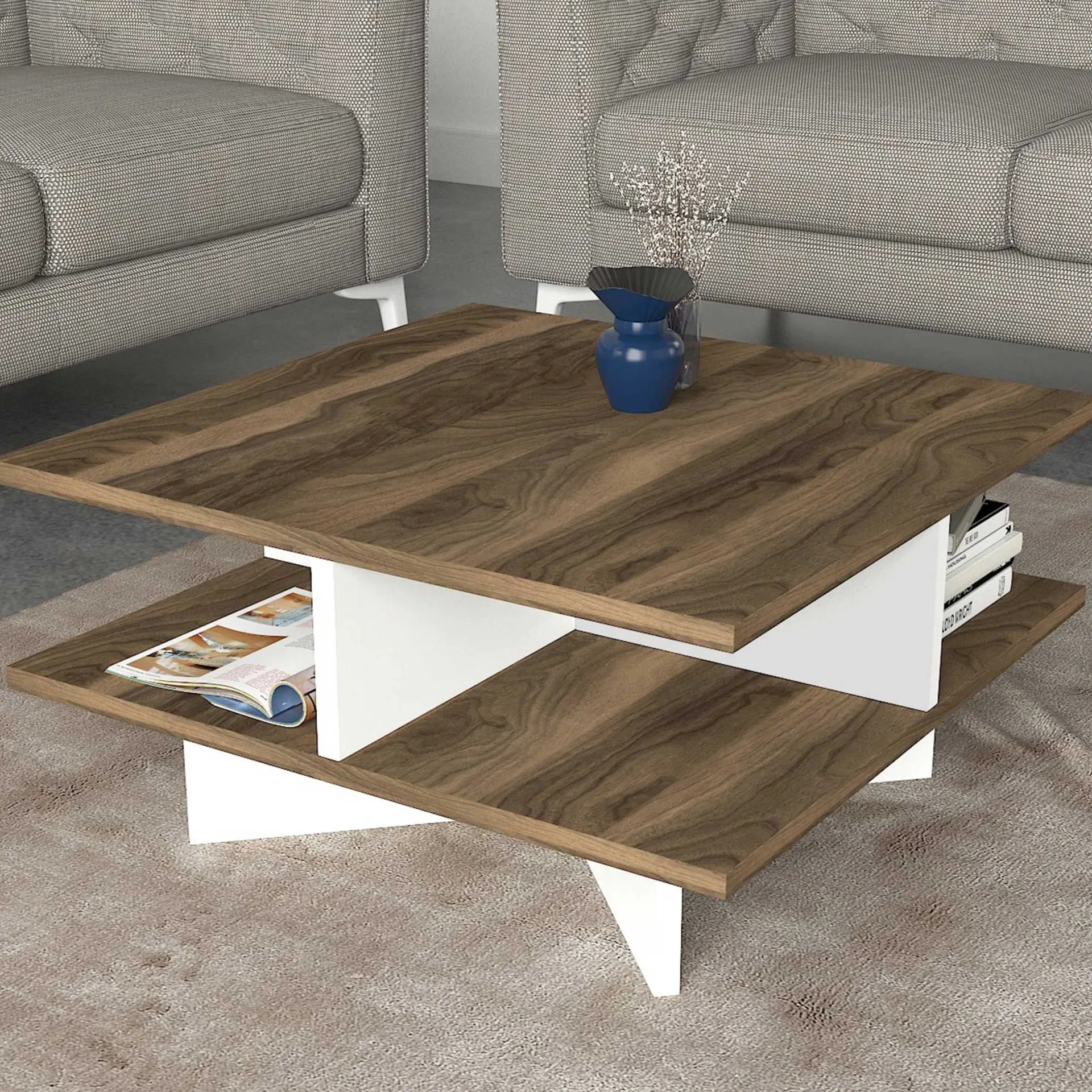 Emob Hamton Couchtisch | 100 % MELAMIN | Walnuss, Weiß