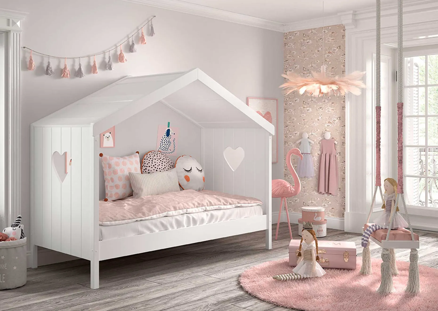 Hausbett Amori mit Bettschublade - weiß
