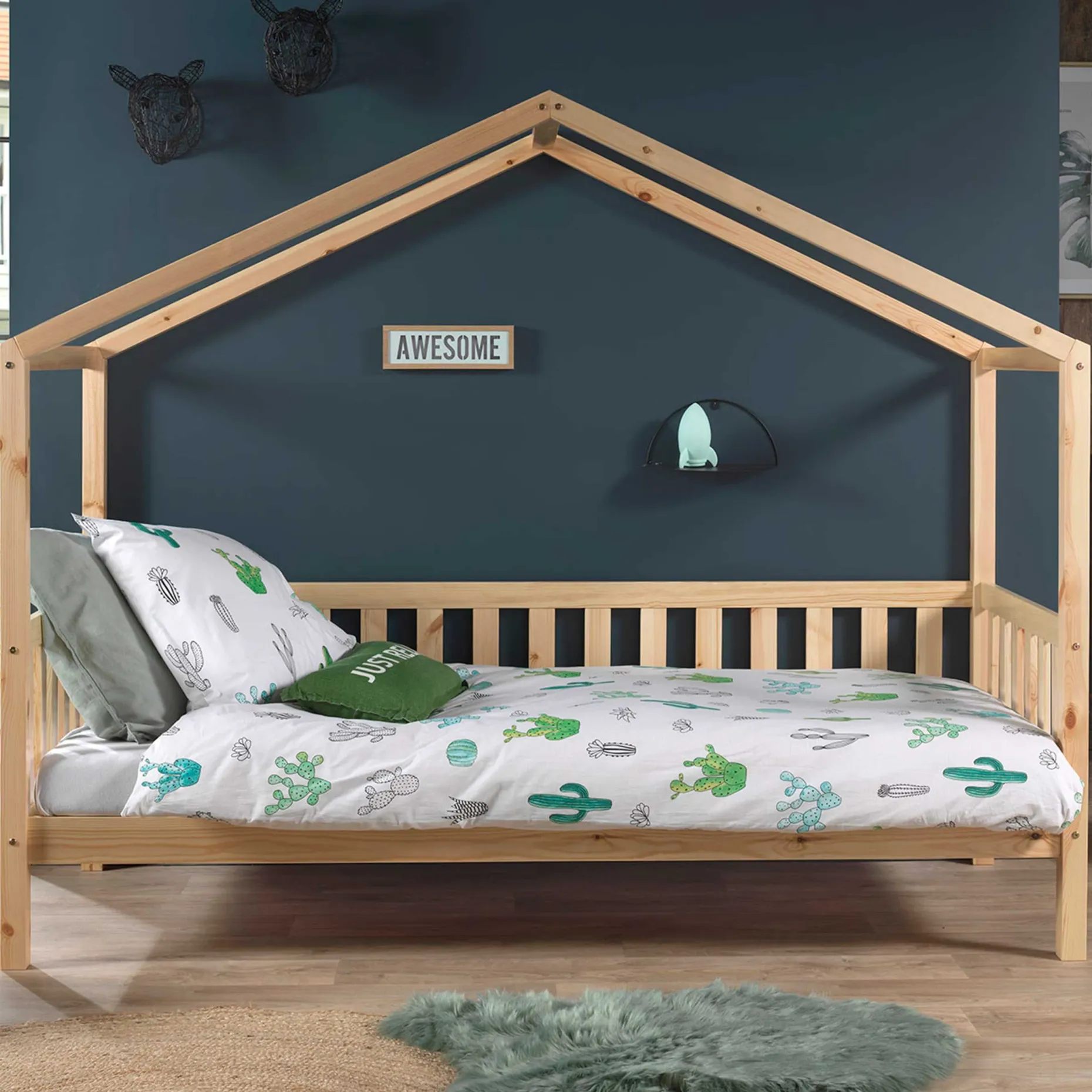 Haus Bett Dallas 2 90x200 - Kieferholz