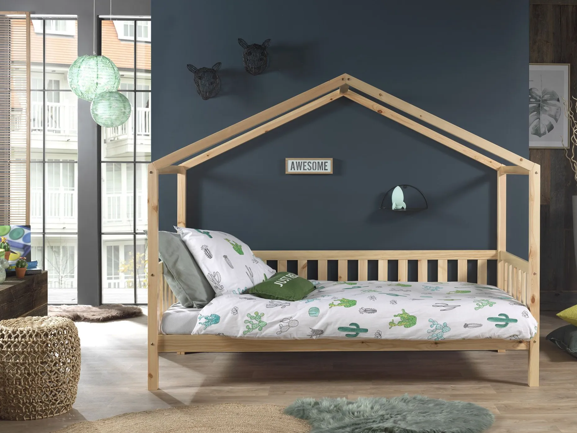 Haus Bett Dallas 2 90x200 - Kieferholz