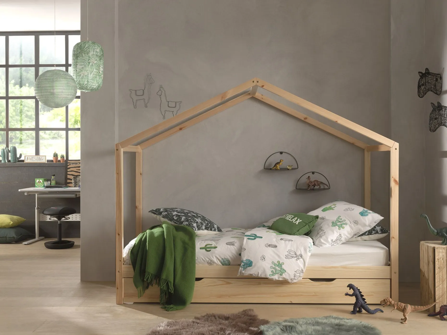 Haus Bett Dallas 3 90x200 - Kieferholz
