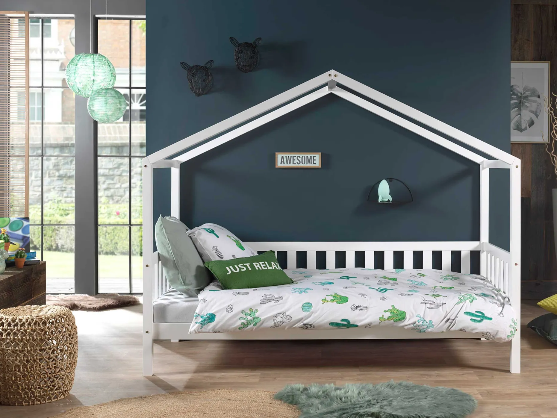 Hausbett Dallas 2 90x200 mit Bettkasten - weiß