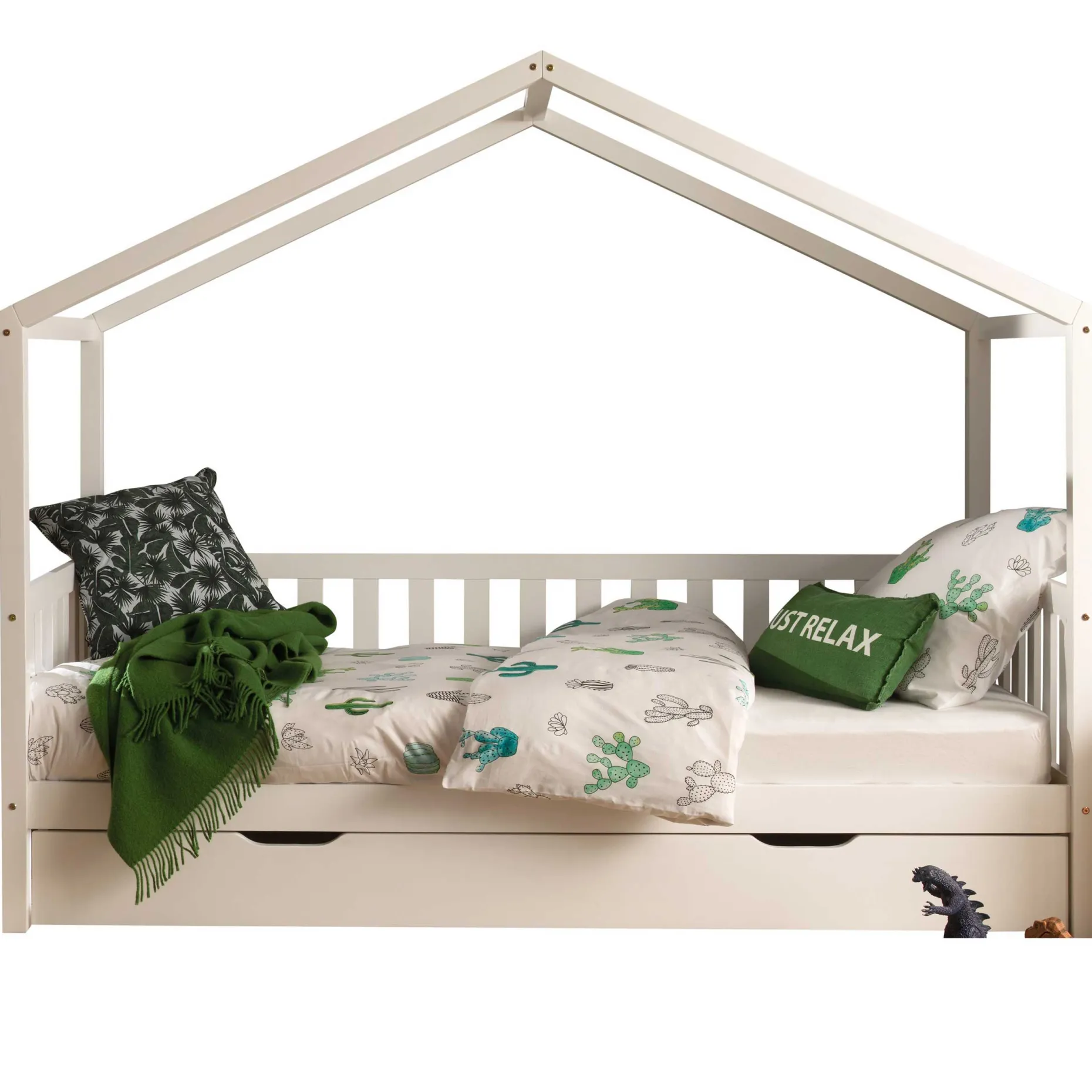 Hausbett Dallas 2 90x200 mit Bettkasten - weiß