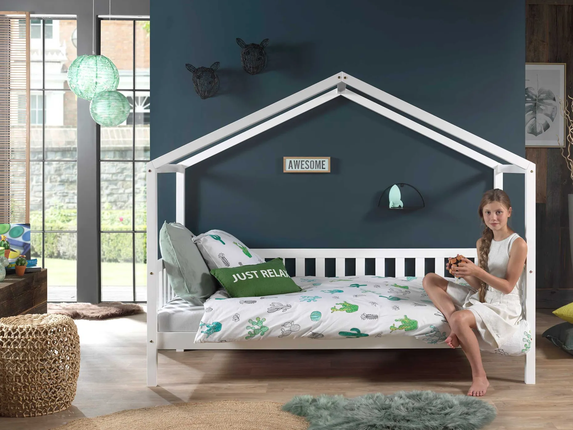 Hausbett Dallas 2 90x200 mit Bettkasten - weiß