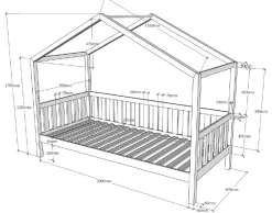 Hausbett Dallas 2 90x200 mit Bettkasten und Voile mit Schmetterlingsmuster - weiß/rosa