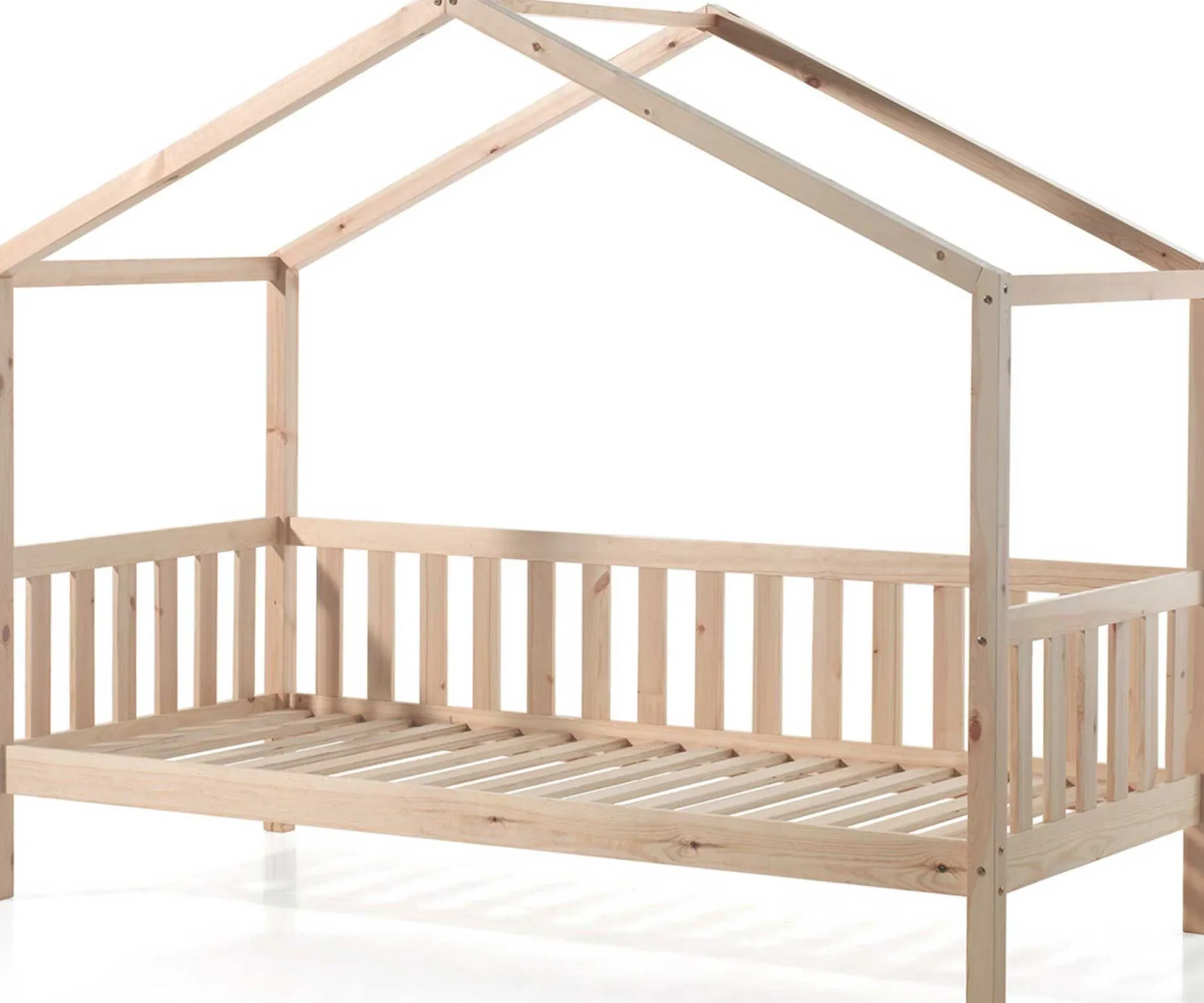 Hausbett Dallas 2 90x200 und Voile mit Schmetterlingsmuster - Kieferholz/rosa