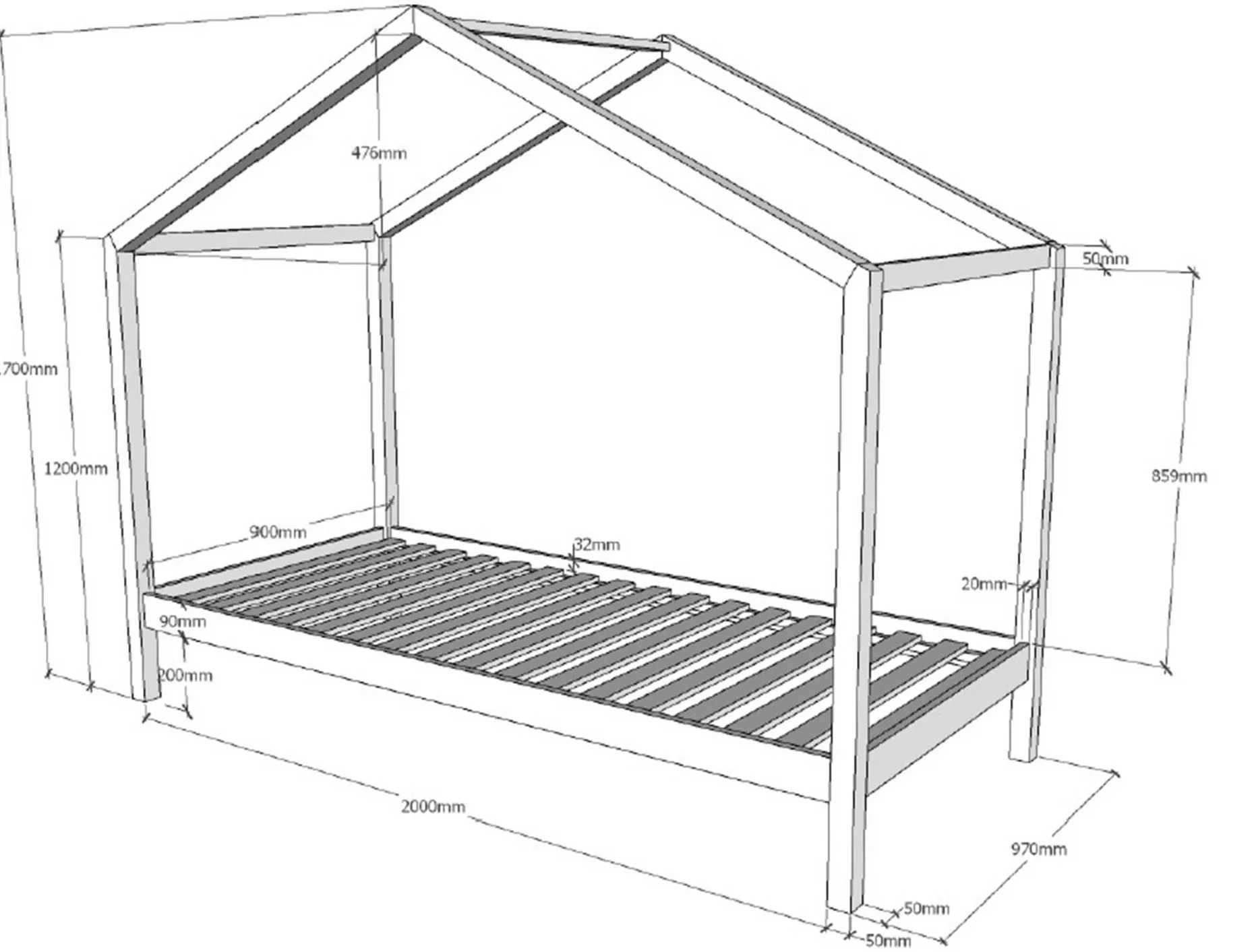 Hausbett Dallas 3 90x200 und Voile mit Schmetterlingsmuster - Kieferholz/rosa