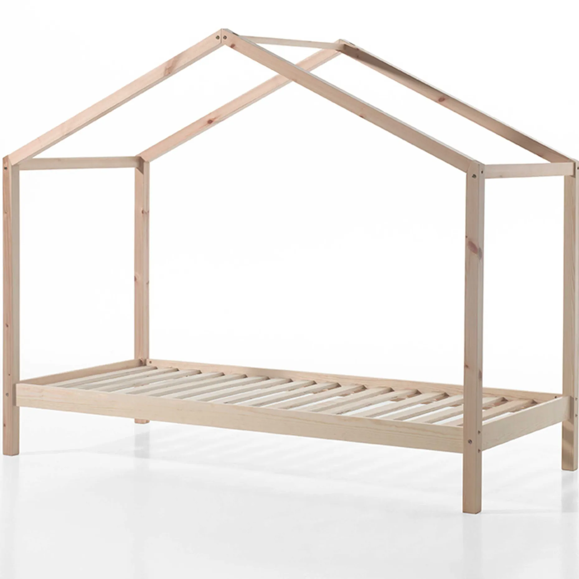 Hausbett Dallas 3 90x200 und Voile mit Schmetterlingsmuster - Kieferholz/rosa