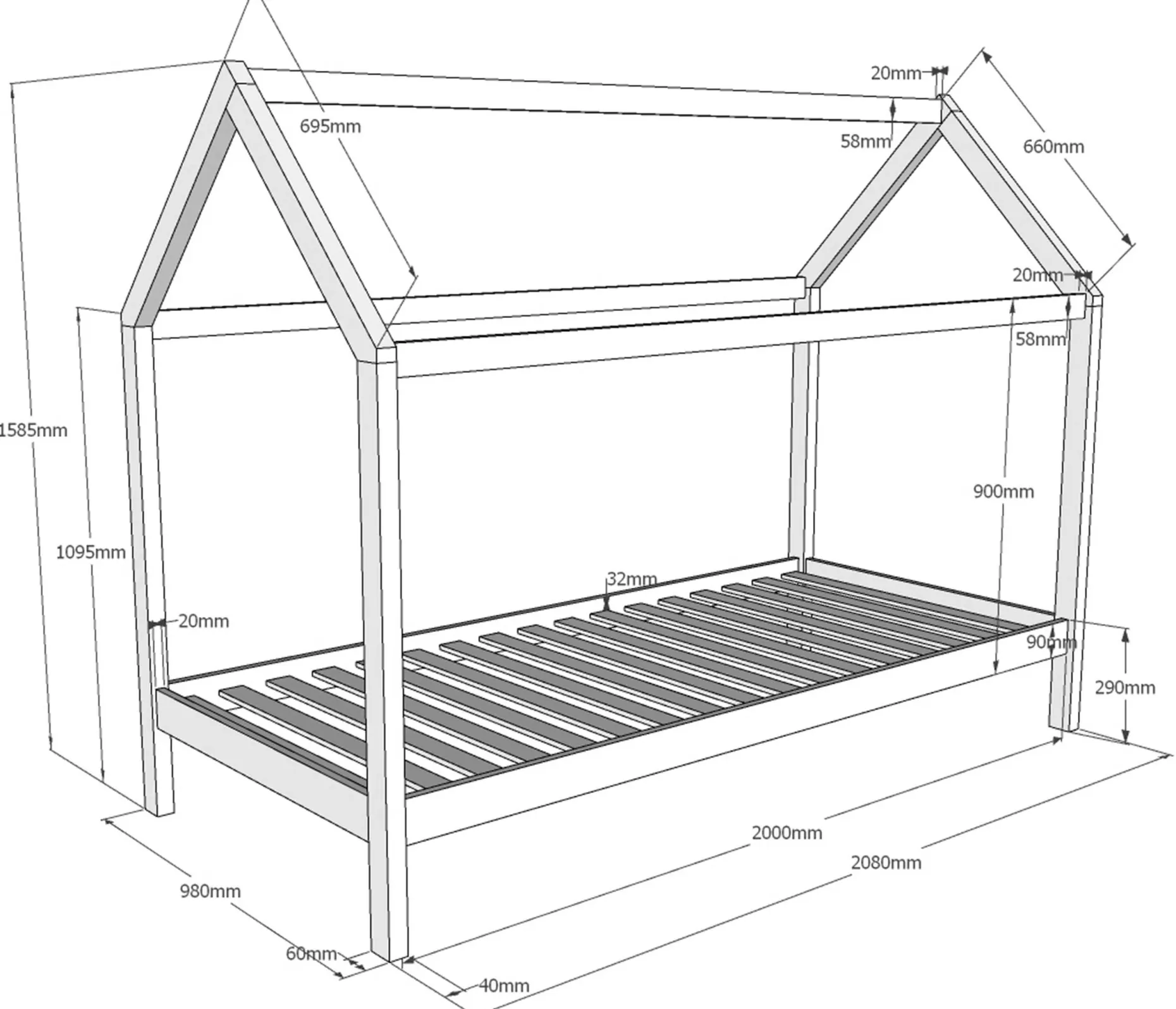 Hausbett Dallas 1 90x200 - weiß
